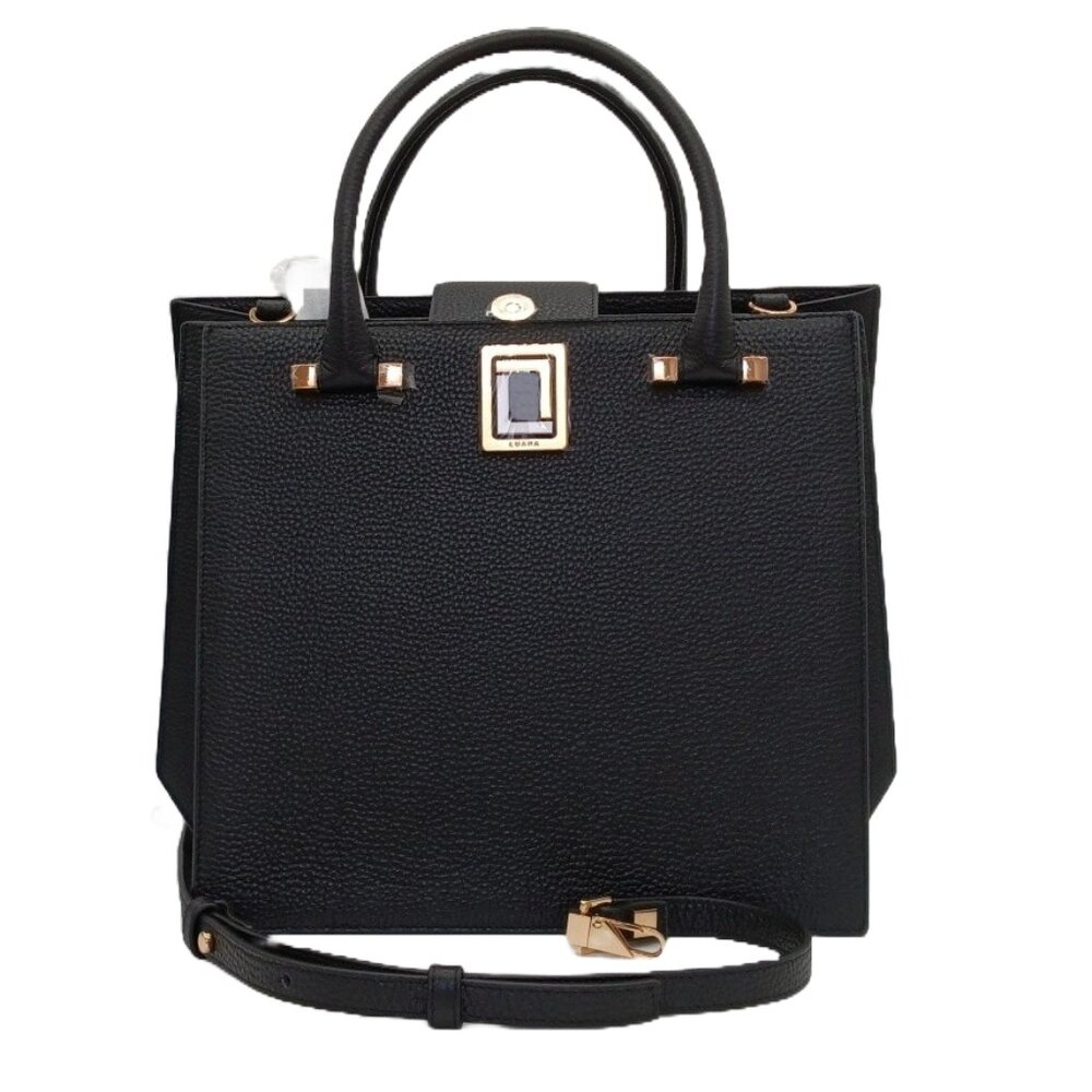 Origami Tote Black Leather Handbag Luana Italy NWT